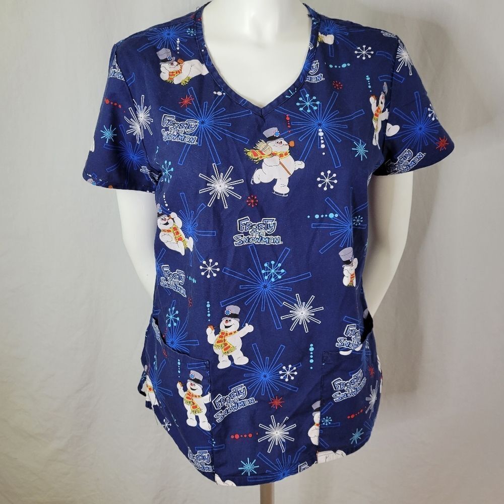 Frosty the Snowman Cotton Short Sleeve‎ Scrub Top Size S